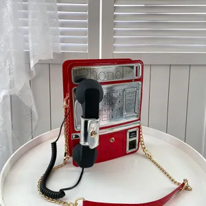 Kreative Telefon Form Umhaengetasche retro rote Neuheit Schultertasche lustige Hoerer Taschen