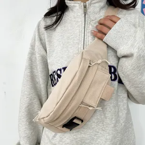Lässige Kord-Brusttasche für Damen, Retro Umhängetasche mit verstellbarem Riemen und Taschen.