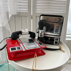 Neuheit Telefon geformte Umhängetasche für Damen, kreative Vintage Handtasche mit Kette.