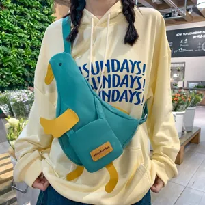 Niedliche Cartoon Ente Segeltuch Umhängetasche Damen, japanische trendige Brusttasche.
