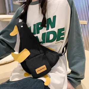Süße Enten Canvas Brusttasche, lustiger schwarzer Umhängebucksack für Damen und Studenten.
