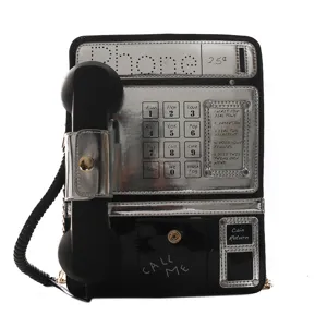 Kreative Umhängetasche im Münzfernsprecher-Design mit Telefonhörer, witzige PU-Leder Damentasche.