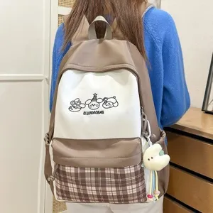 Damen Japanischer Süßer Preppy-Stil Rucksack Große Kapazität Farbblock Schultasche Leicht Wasserdicht Nylon Reise-Daypack