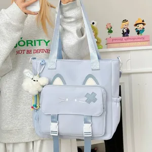 Koreanischer Stil süße Katze Segeltuch Tote Tasche lässige Umhängetasche für Alltag Schule
