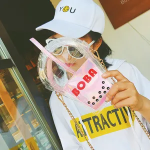 Transparente Jelly Boba Tee Umhängetasche, süße neuartige PVC Handtasche für Damen Detailansicht.