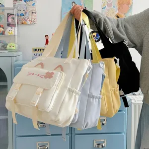Süße Katzenohren Leinwand Umhängetasche mehrfarbige lässige Handtasche für die Arbeit.