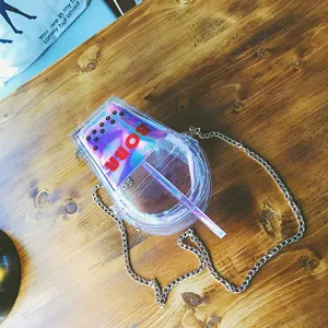 Transparente PVC Bubble Tea Umhängetasche Süße Boba Teetasse Gelee Schultertasche mit Kette