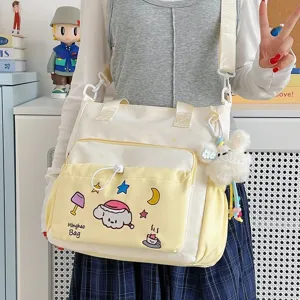 Niedliche Cartoon Canvas Umhängetasche für Damen, süße Schultertasche mit Stickerei Design.