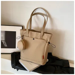 Large capacity canvas tote bag for women, stylish shoulder handbag with cute coin purse and drawstring.