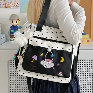 Süße Cartoon Canvas Umhängetasche für Studenten, lässige bestickte Schultertasche für Mädchen.
