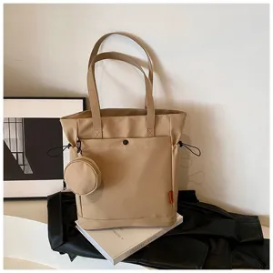 Large capacity nylon tote bag with coin purse, casual shoulder bag for daily commuting use.