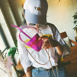 Transparente Bubble Tea Becher Umhängetasche Holografische Jelly PVC Damentasche Mode