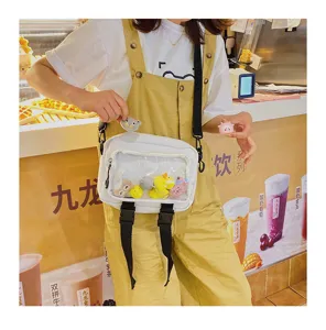 Korean style transparent crossbody bag with cute plush toys, trendy ins design shoulder bag.