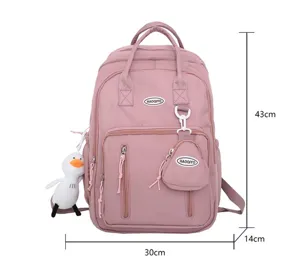 Mochila escolar de gran capacidad minimalista color sólido con estilo japonés ins