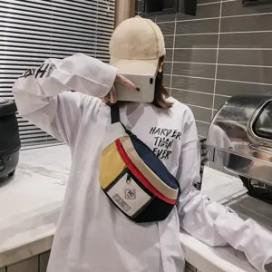 Modische Streetwear Canvas Bauchtasche farbblock lässige Hip-Hop Brusttasche für Frauen Damen