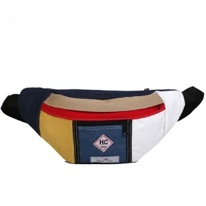Koreanischer Streetwear Farbblock Canvas Gürteltasche, bunter Patchwork Hüftbeutel Hauptbild.