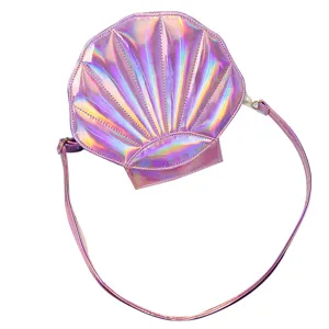 Holografische rosa Muschel Umhaengetasche fuer Damen niedliche PU Leder Sommer Handtasche