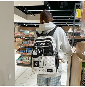 Korean ins polka dot backpack for women students, cute cartoon school bag large capacity detail view