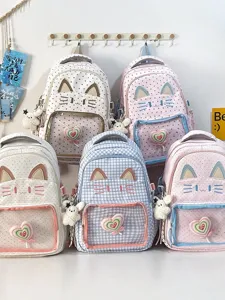 Zaino ita carino a tema gatto per studenti, grande borsa scolastica kawaii con tasca trasparente.