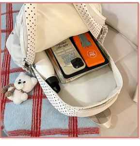 Korean style polka dot canvas backpack for women school bag with large capacity inside