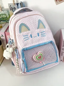 Zaino rosa carino orecchie di gatto grande capacità itabag borsa scuola finestra trasparente.