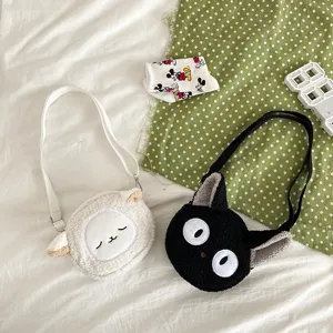 Süße Plüsch Umhängetasche für Damen, weiche flauschige Cartoon Katze und Schaf Tasche, Ins Stil.