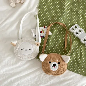 Süße Plüsch Cartoon Tier Umhängetasche, flauschiges Schaf und Bär Design, weiche Freizeittasche.