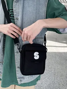 Bolso cruzado negro de lona para hombres mujeres bolso de hombro de nylon casual para teléfono