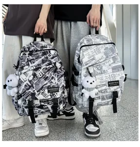 Men graffiti backpack trendy student school bag casual large capacity book bag stylish design