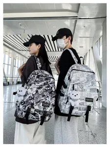 Men graffiti backpack stylish school bag casual large capacity travel daypack detail