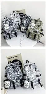 Men graffiti backpack student casual school bag trendy large capacity book bag detailed view