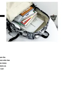 Trendy black and white graffiti backpack large capacity school bag for students daily use