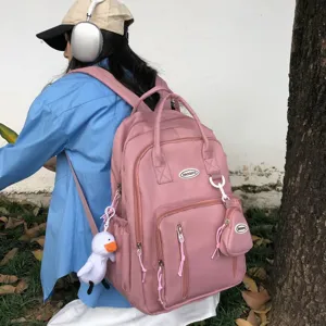 Mochila rosa estilo japones gran capacidad casual para estudiantes uso diario escolar