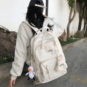 Mochila escolar de gran capacidad de color sólido estilo ins japonés, bolso.