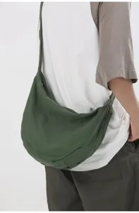 Bolso cruzado de lona de color solido de gran capacidad para hombre estilo de moda casual