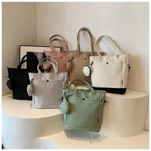 Canvas tote bag large capacity shoulder bag multi pocket casual handbag with coin purse