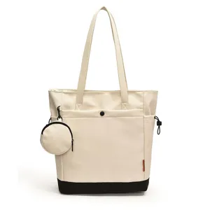 Large capacity canvas tote bag with small coin purse shoulder bag for women daily commute
