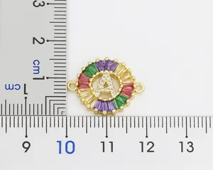 Copper 18k gold plated colorful baguette zircon letter A pendant charm for DIY bracelet.