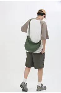Bolso cruzado de lona liso casual, bolso de hombro grande y elegante para hombres y mujeres.