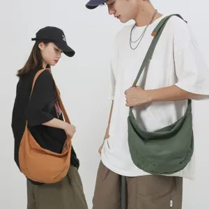 Bolso Cruzado de Lona Casual Gran Capacidad Bolso de Hombro Hobo Minimalista Urbano Color Sólido Bolso Mensajero para Unisex Uso Diario