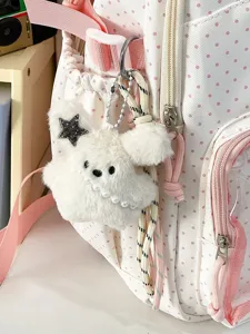 Carino zaino rosa a pois con ciondolo in peluche soffice per studenti nell'uso quotidiano