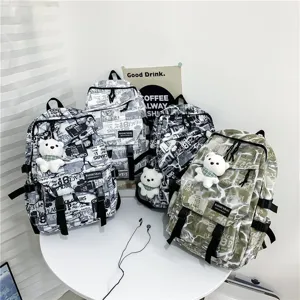 Men graffiti backpack student school bag large capacity trendy cool canvas daypack