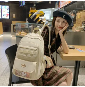 Grande zaino da scuola in tela per donne borsa casual giornaliera con finestra trasparente