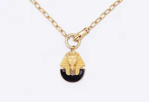 Vintage Aegyptischer Pharao Anhaenger Grosse Kette 18K Vergoldet Statement Schmuck