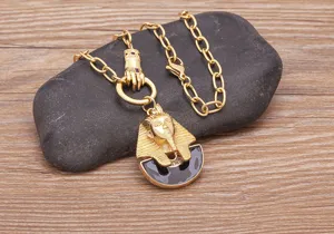 Vintage vergoldete ägyptische Pharao Anhänger Halskette mit massiver Kette Detailansicht Schmuck