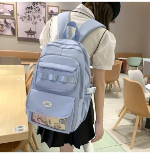 Zaino scolastico di grande capacita in stile giapponese per studenti, borsa blu chiaro