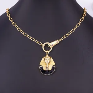 Vintage Ägyptischer Pharao Sphinx Anhänger Halskette 18K Vergoldetes Kupfer Schwere Dicke Kette Zirkonia Hip Hop Schmuck Für Herren Damen