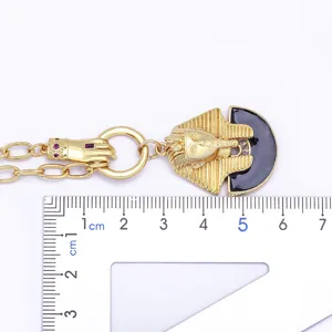 Vintage 18K Vergoldet Agyptische Pharao Anhanger Halskette Mit Grober Kette
