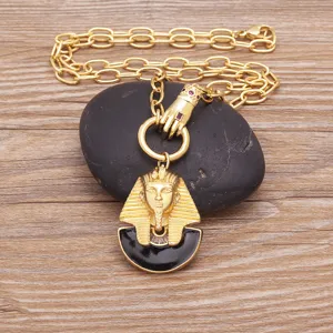 Vintage vergoldete ägyptische Pharao Anhänger Halskette mit massiver Statement Kette