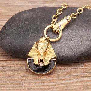 Goldener ägyptischer Pharao Anhänger Halskette mit klobiger Kette 18K vergoldet Schmuck